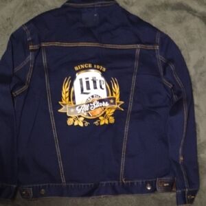 Miller Lite Navy Blue Denim Jacket with Gold Details.